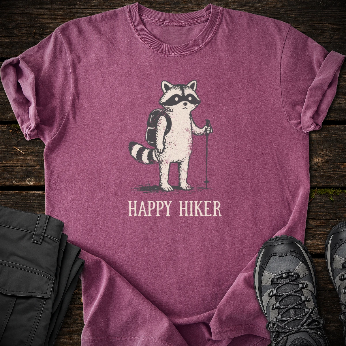 Happy Raccoon Hiker T-shirt