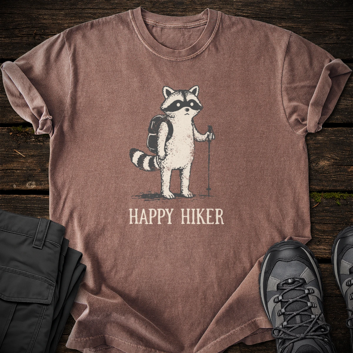 Happy Raccoon Hiker T-shirt